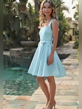 Anne Klein Sleeveless Linen Dress Lining, Belt, Back Zipper size 10 Sky Blue